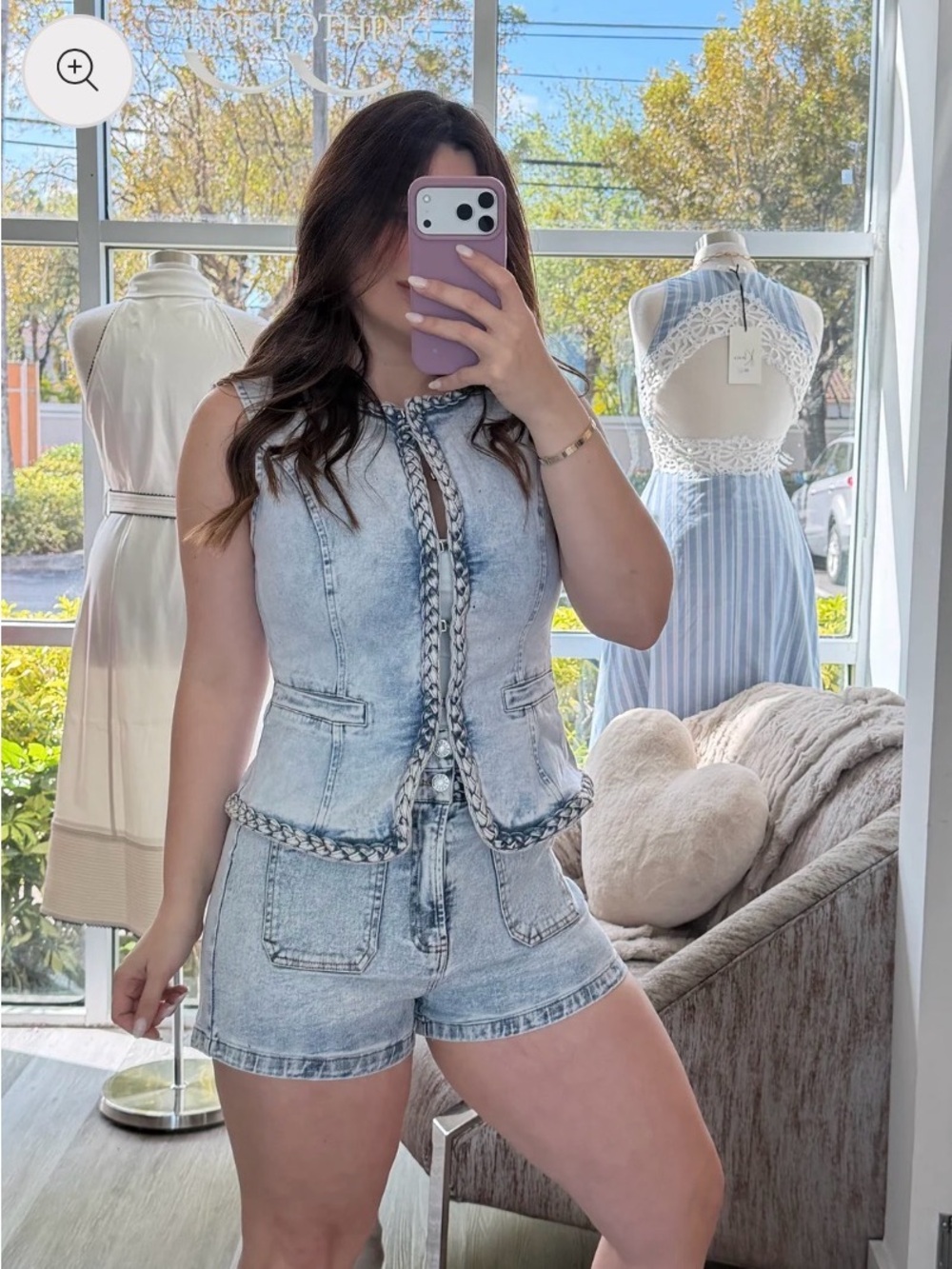 Light Wash Denim Two-Piece Set - Sleeveless Vest & Shorts